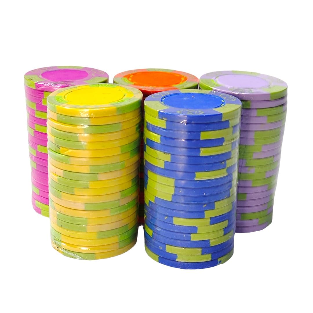 Florocent Clay Poker Chips Set (300 Chips Without Denomination Bricks (Silver CASE)