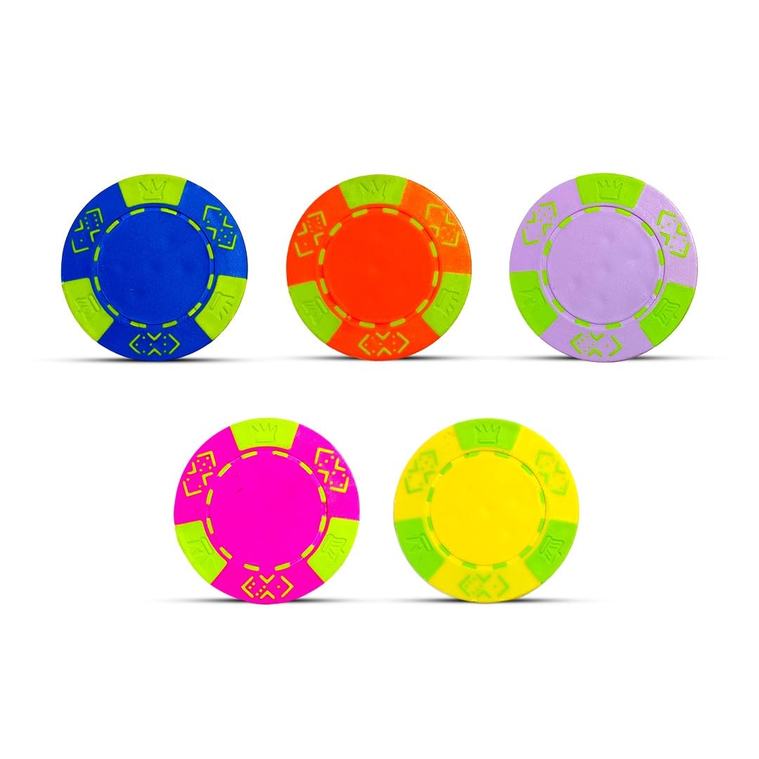Florocent Clay Poker Chips Set (300 Chips Without Denomination Bricks (Silver CASE)
