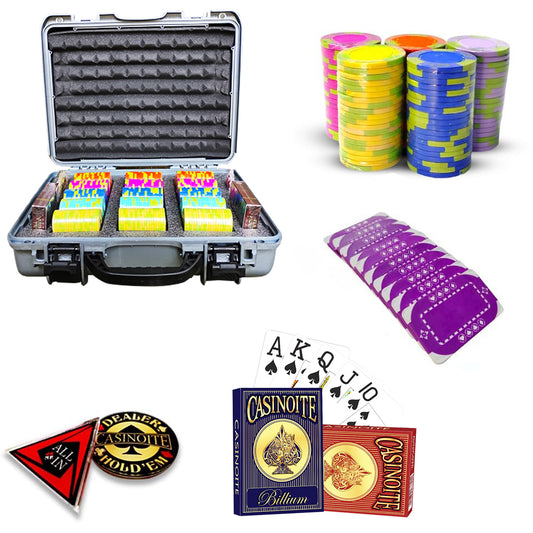 Florocent Clay Poker Chips Set (300 Chips Without Denomination Bricks (Silver CASE)