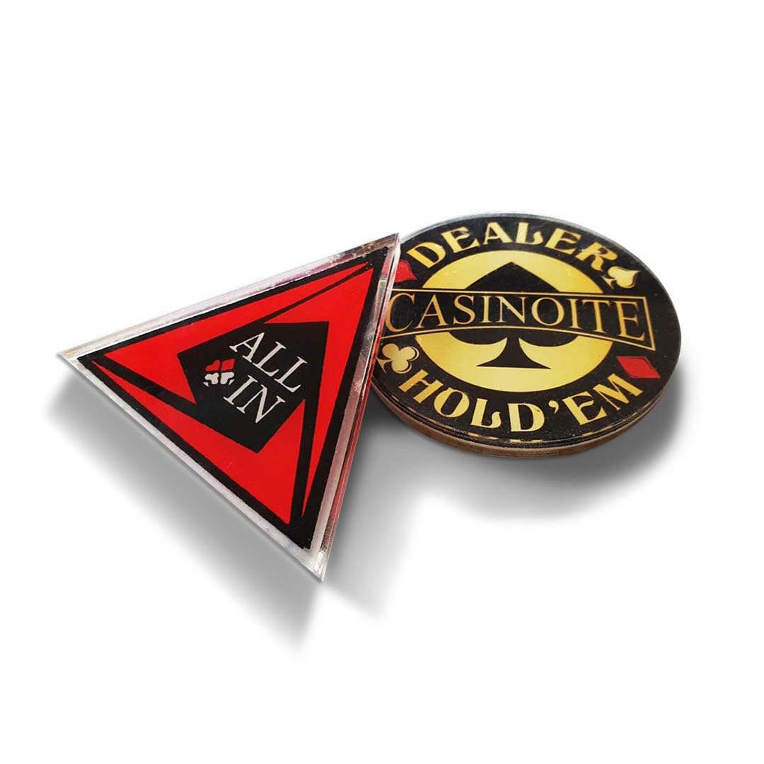 Casinoite dealer button front Texas Hold'Em and back Omaha poker game token gold black design
