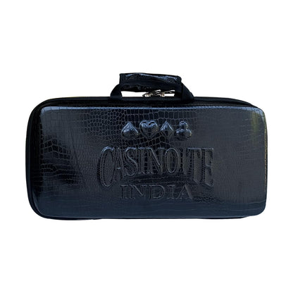 Casinoite India embossed black leather poker chips carry case with zipper and handle
