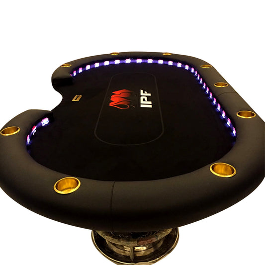 Custom luxury poker table by Millionaire & CO. (formerly Casinoite) — made in India with customisable felt colour, size, LED lights and branding for home clubs and casino events