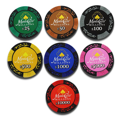 Poker Chips Set Monte Carlo Dark Millions (300 Chips 43mm with Black Case)