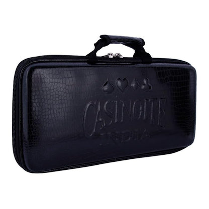 Casinoite India embossed black leather poker chips carry case with zipper and handle
