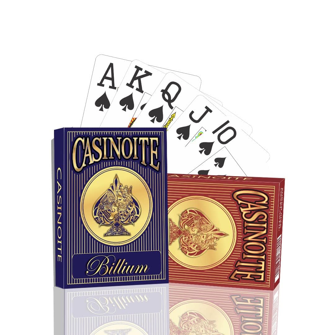 Casinoite Billium 100% plastic poker playing cards blue and red decks with royal flush spades
