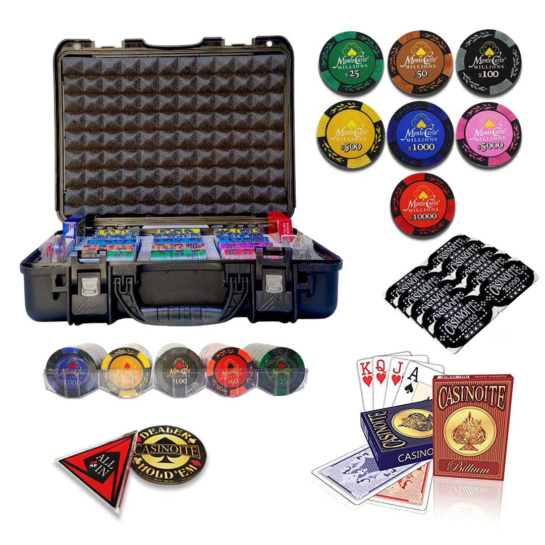 Poker Chips Set Monte Carlo Dark Millions (300 Chips 43mm with Black Case)