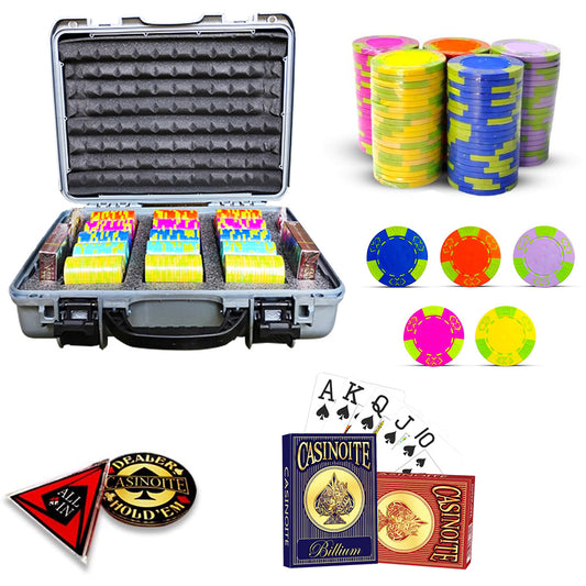 Florocent Clay Poker Chips Set (300 Chips Without Denomination (Silver CASE)