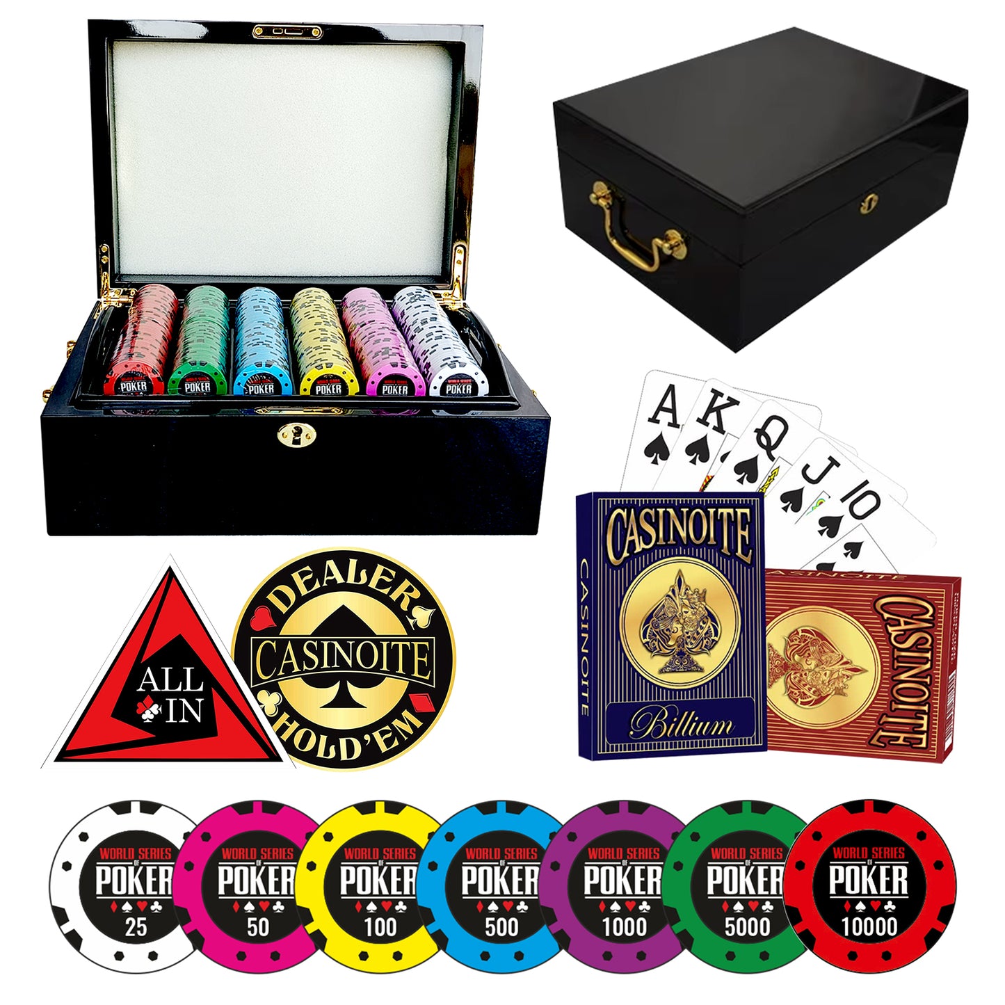 World Series Poker Set 500 | Luxury Black High Gloss Case